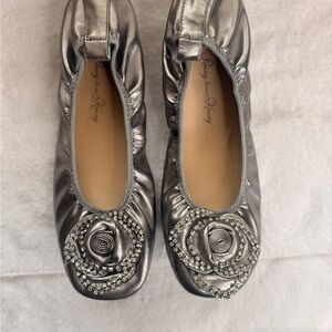 Penny Loves Kenny Metallic Silver Rosette Ballet Flats